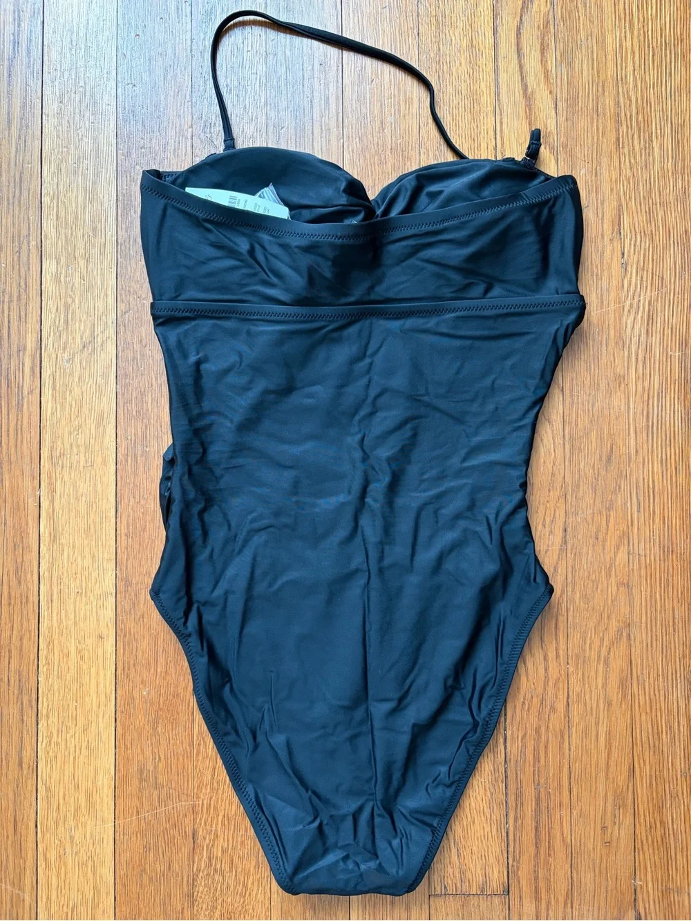 J. Crew Gemma Ruched Bandeau Cutout Black One Piece Swimsuit, 8, NWT